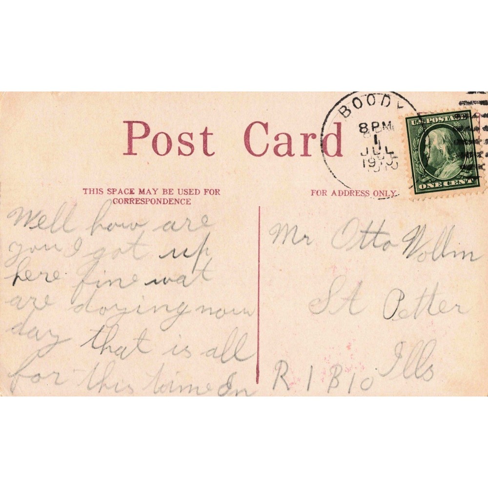Vintage 1910 Red Geranium Floral Postcard Boody Illinois Postmark 1c Stamp - Picture 2 of 2